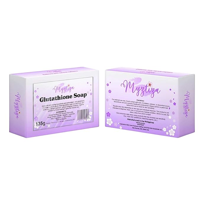 Myztiza Glutathione Bar Soap for Face & Body – Antioxidant Cleanser with Coconut Oil, Glycerin, Cocamide DEA & L-Glutathione – Gentle Hydrating Soap for Smooth, Clear, Radiant Skin – 2 Pack 135g Each
