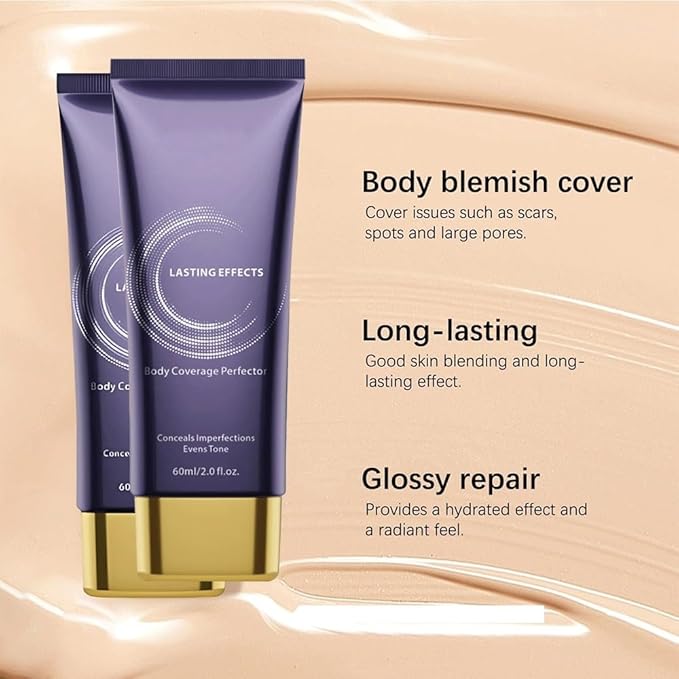 Body Makeup, Body Coverage Perfector & Complexion Perfector with Powder puff, Sweat-Resistant Transfer-Resistant Leg & Body Foundation, Tattoo Cover Up, Natural Radiant Finish,60ml-(2pcs)