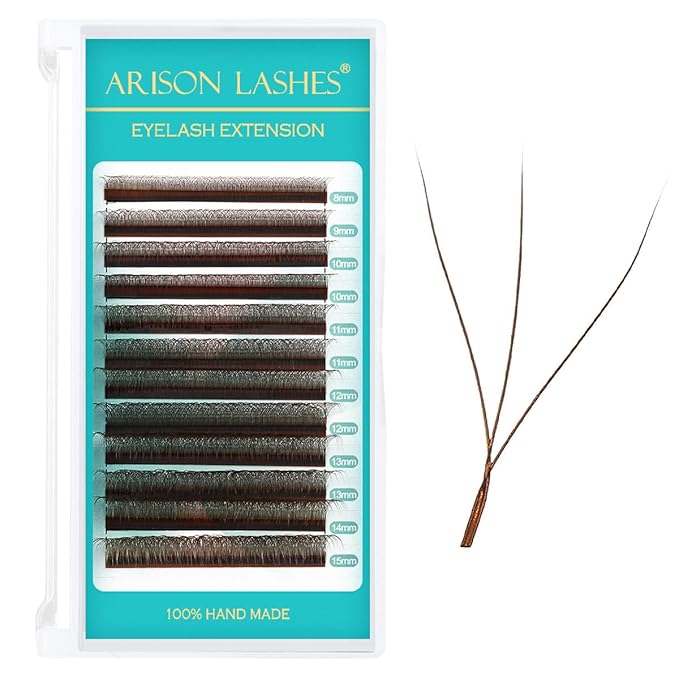 W Lash Extensions 3D Eyelash Extensions Volume Premade Fan Individual Lashes Matte Black W Lashes 12 Rows(Brown-3D-W-0.05C-8-15mix