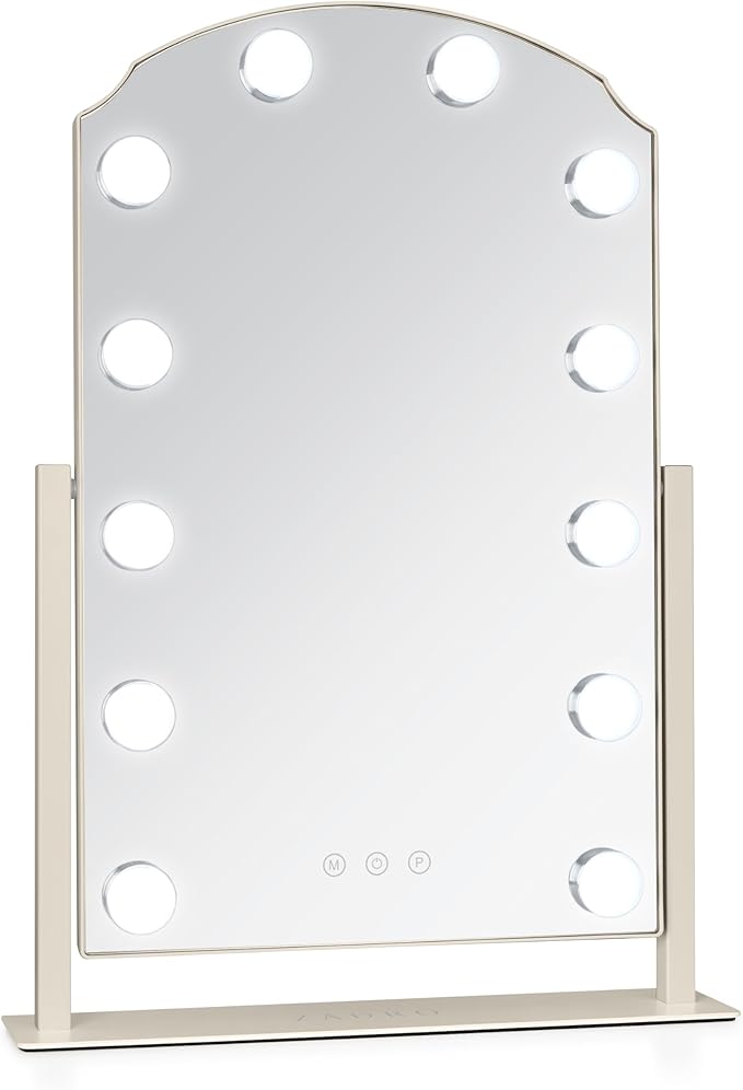 Zadro Scalloped Edge Hollywood LED Vanity Mirror, 12 Dimmable Bulbs, 3 Color Temperatures, 360° Rotation, Angle-Adjustable Tilt, USB-C Plug-in, Large 12" x 19", 1X Viewing Area (Neutral)