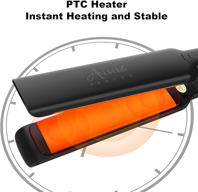 Aima Beauty Hair Straightener, 1.5 inch Extra Wide Flat Iron with 3D Floating Ceramic Coating Plates & LCD Temp Display Dual Voltage for Travel, Black
