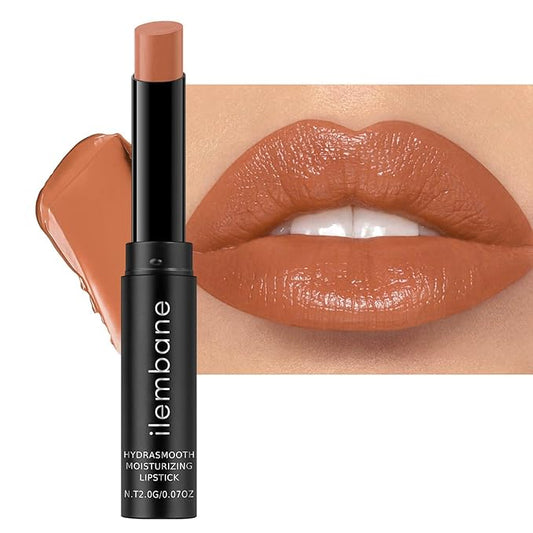 ilembane Moisture Nude Brown Lipstick – Hydrating Lip Balm for Dry, Cracked Lips, Weightless Creamy Lip Color with Vitamin E, Hydrasmooth, Glossy Juicy Finish, Long Lasting for Women (Glow Nude)
