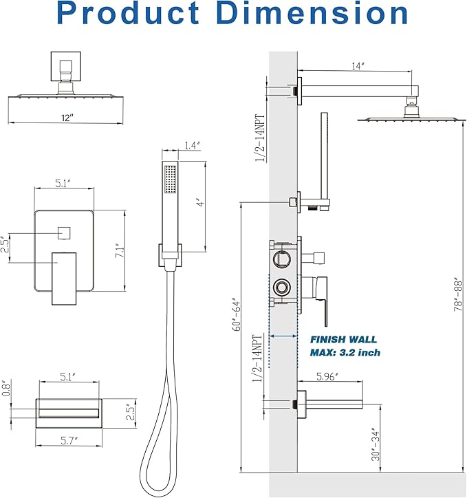 HoliSpa Tub Shower System, All Metal Tub Shower Faucet Set with 12" Rain Shower Head and Handheld Spray combo, Wall Mounted Shower Systems with Tub Spout, Valve and Trim Kit, Brushed Nickel