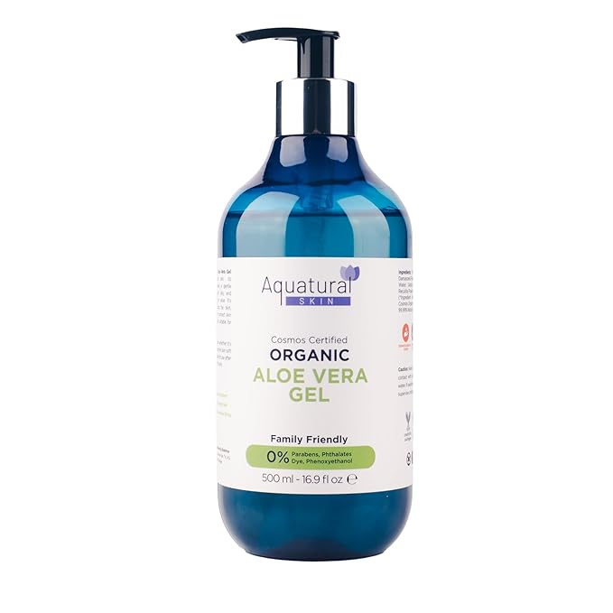 Aquatural Organic Aloe Vera Liquid for Face & Body - Aloevera for Sunburn, Dry Skin - Paraben Free & Dye Free - Natural Moisturizer for Babies & Adults - Moisturizing Aloe Liquid (16.9 fl oz)