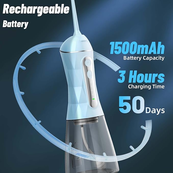 Water Dental Flosser Pick for Teeth Portable Oral Irrigator Rechargeable Travel Irrigation Cleaner 320ML Electric Flossing, IPX8 Waterproof, Waterproof Flossing Cleaning Picks for Home Travel (Blue)