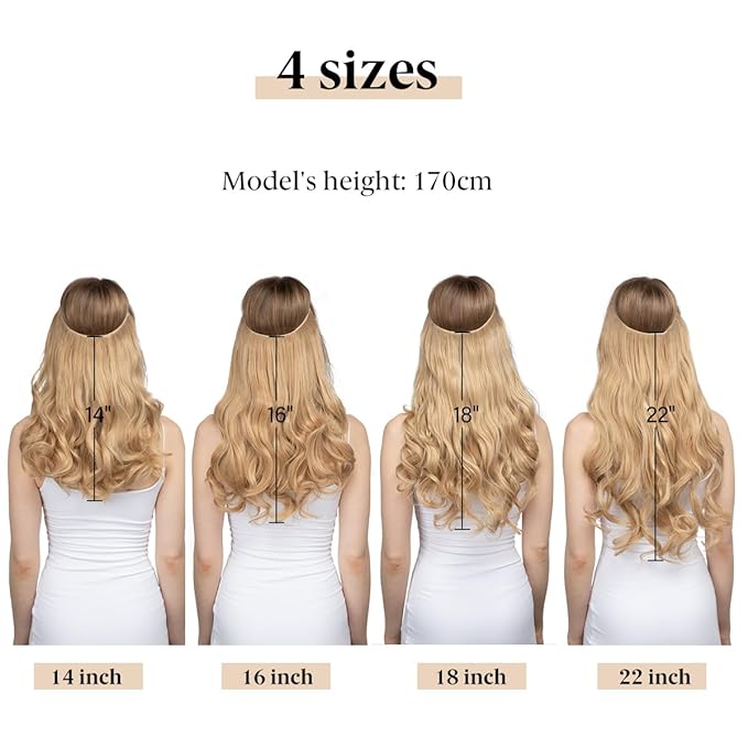 SARLA Invisible Wire Hair Extensions with 3 Clips Long Synthetic Wavy Curly Hairpiece Adjustable Transparent Headband for Women 22 Inch Dark Brown