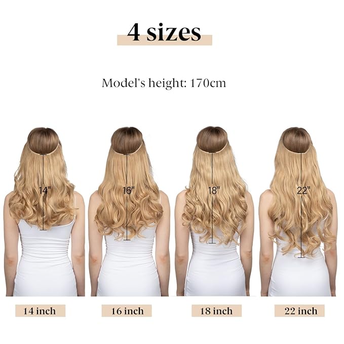 SARLA Invisible Wire Hair Extensions with 3 Clips Long Wavy Curly Synthetic Hairpiece for Women Adjustable Transparent Headband 16 Inch Chestnut