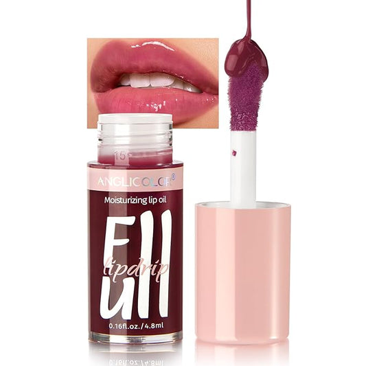 Lip Glow Oil Hydrating 6 Colors, Moisturizing & Nourishing Plumping Tinted for Dry Lips, Vegan, Lip Plumper Gloss Make Lips Fuller (#04, 4.8ml)