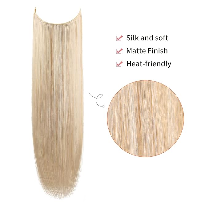 REECHO Invisible Wire Hair Extensions with Transparent Headband Adjustable Size Removable Secure Clips in Straight Secret Hairpiece for Women (16Inch (Pack of 1), Light Blonde)