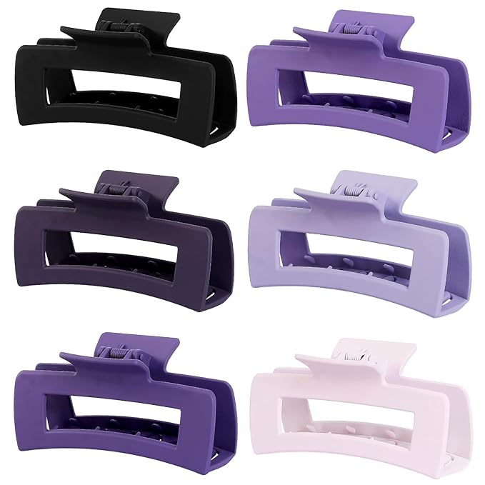 4 Inch Big Hair Claw Clips 6 Pcs Large Claw for Thick Hair Square Hair Clips for Women Rectangle Hair Clips Nonslip Acrylic Banana Jaw Clips Hair Accessories for Girls (Purple)