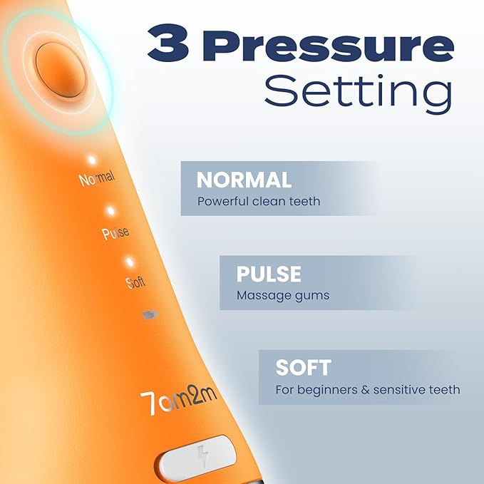 7AM2M Portable Cordless Water Flosser, Oral Irrigator with 3 Modes & 2 Tips, Fast Rechargeable, IPX7 Waterproof, Dental Water Flosser for Travel and Home Use (Orange)