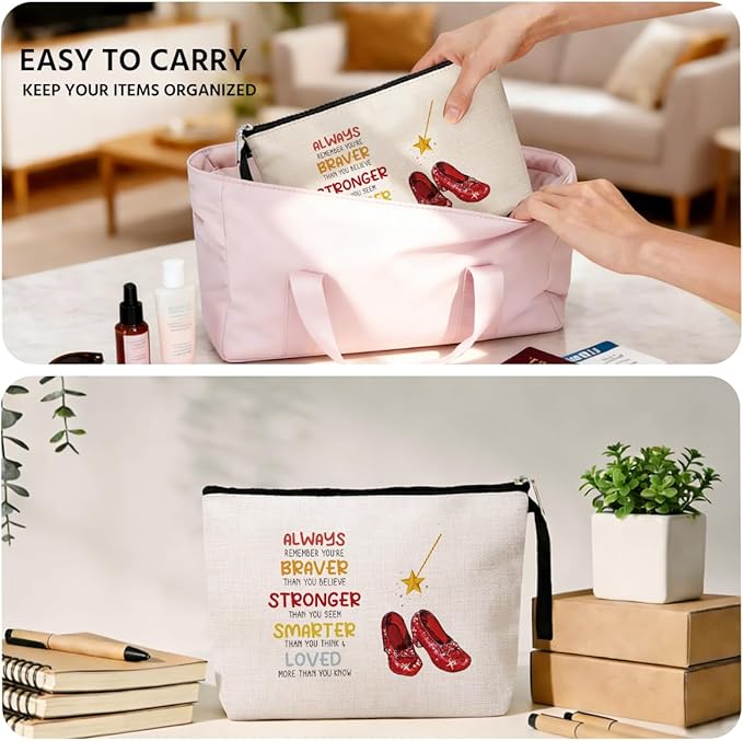 Inspirational Gifts for Women Girls Her Wi-zard of OZ Gifts Dorothy Ruby Red Makeup Bag Encouragement Birthday Gifts for Women Her Girls Friend Sister You Are Braver Stronger Smarter Than You Think