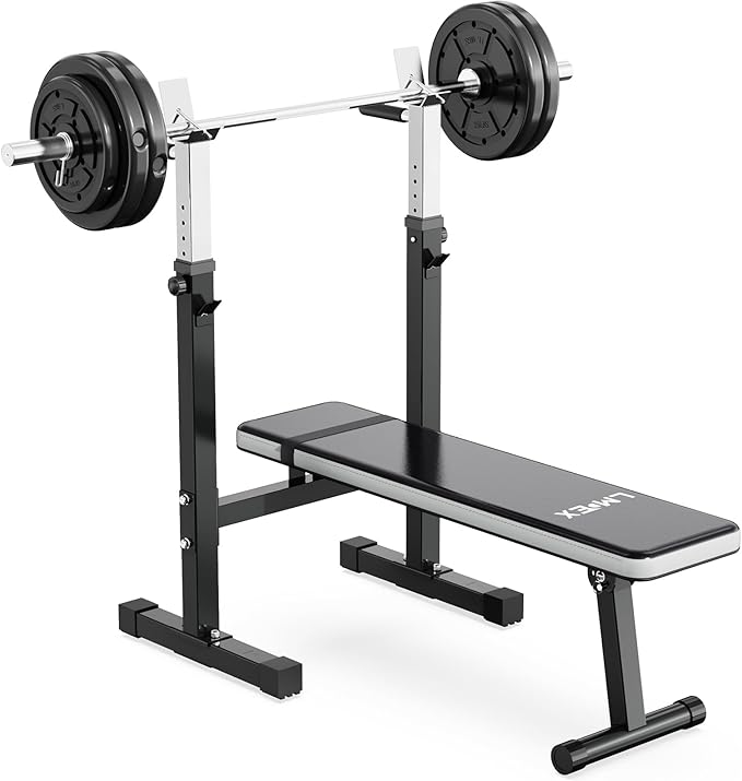 Adjustable Weight Bench Press with Squat Rack Folding