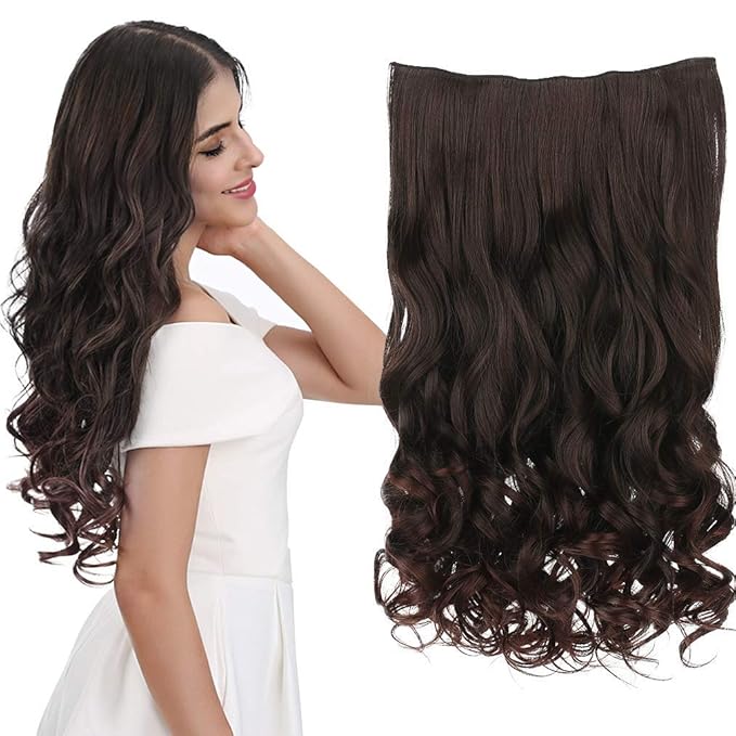 REECHO 12" 1-pack 3/4 Full Head Curly Wave Short Clips in on Synthetic Hair Extensions HE008 Hair pieces for Women 5 Clips-Dark Brown