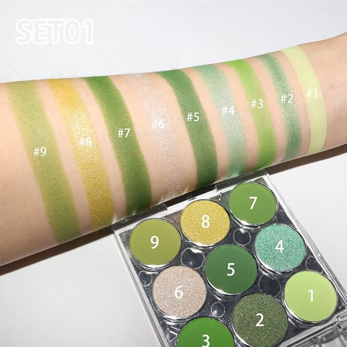 9 Colors Shimmer Matte Green Eyeshadow Palette. Highly