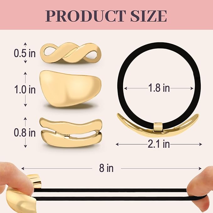 3PCS Metal Hair Tie For Women,Gold Cuffs,Metal Geometric Gold Hair Ties, Hair Accessories Stretchy and Non-Damage Ponytail Holders,Ponytail Cuff Hair Bands For Hair Styling (SET12)