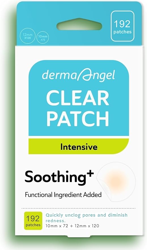 DERMA ANGEL Invisible Salicylic Acid Pimple Patches for Face - Redness Reducing Hydrocolloid Acne Patches, Clear Pimple & Zit Patches for Blind Pimples - 192 Count 2 Sizes Soothing Plus (Clear Patch)