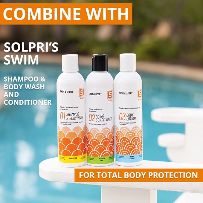 Solpri Pre and After Swim Lotion with Vitamin C 8 Fl Oz - Pre Swim Chlorine Skin Protection, Pre Swim Lotion for Chlorine (8 Fluid Ounce, Warm Citrus)