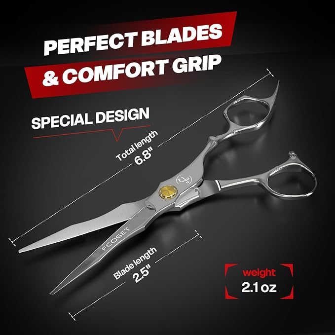 Hair Scissors Professional Hair Cutting Shears Right Hand - 6.8" Barber HIGH-END Extremely Sharp Haircut Scissors Professional Hairdressing Shears 440C Stainless Steel for Salon Home Stylists Silver