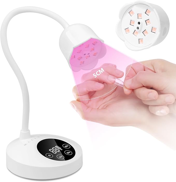 Makartt UV Nail Lamp: Mini UV Light for Gel Nails Polish Luminoza 30mW/cm² Rechargeable LED Nail Light Nail Dryer with 4 Timers & Auto Sensor, Fast Curing Goosenecks Lamp for Home DIY Manicure