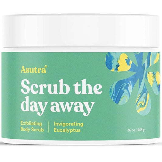 ASUTRA Dead Sea Salt Essential Oil Body Scrub Exfoliator (Invigorating Eucalyptus), 16 oz - Ultra Hydrating, Gentle, & Moisturizing - Coconut, Eucalyptus, and Marjoram Oils