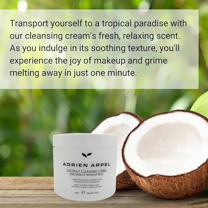 Adrien Arpel Coconut Cleansing Crème, Facial Cleanser & Makeup Remover, Balm Hydrates & Softens Sensitive, Dry & Mature Skin, 4 oz