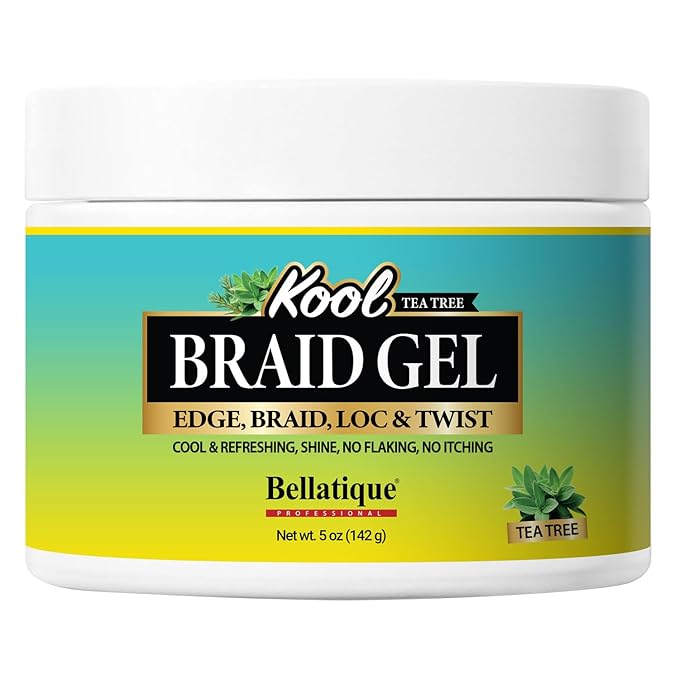 BELLATIQUE KOOL Braiding Gel Maximum Hold for LOC & Twist - No Flaking, No Whitening, Fast Drying, High Shine, Cool & Refreshing, Long Lasting Hold (5 oz)