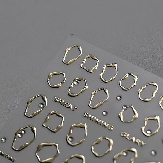 5D Embossed Rhinestones Nail Art Stickers,Gold Crystal Soft Glue Irregular Geometric Frames Nail Decals,Nail Stickers Silver Hollow Design,Self Adhesive Acrylic Nails Supplies for Women