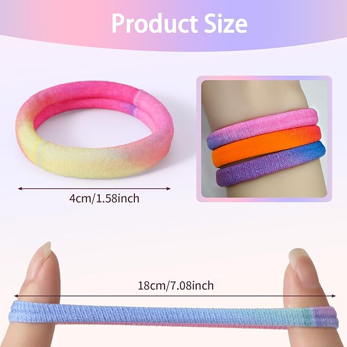 Bessrung 100 PCS Seamless Hair Ties, No Damage Elastic Hair Ties for Women Girls, Strong Hold No Slip Hair Bands, Soft Stretchy Ponytail Holders for Thin Thick Hair Valentine's Gift(Rainbow Color)