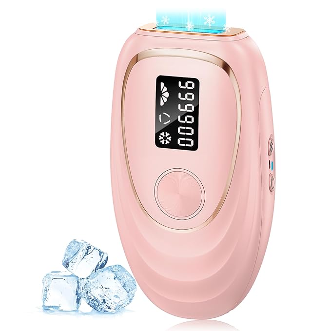 IPL Laser Hair Removal Device for Women & Men - Home 45°F Ice-Cooling Contact for Painless & Long-Lasting Results, 86% Hair Reduction in 3 Weeks for Full Body & Bikini Line, Light Pink