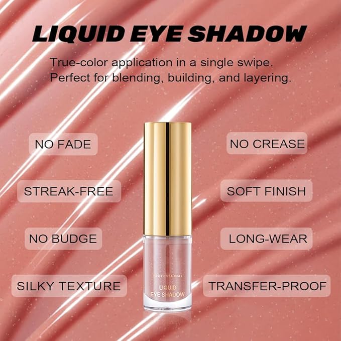 Warm Brown Shimmer Liquid Metallic Eyeshadow, Longwear Eye Makeup For Older Women, Buildable Highly Pigmented & Blendable Eye Shadow Cream in Shimmer Finishes, Vegan & Cruelty-Free, (01#Warm Brown)