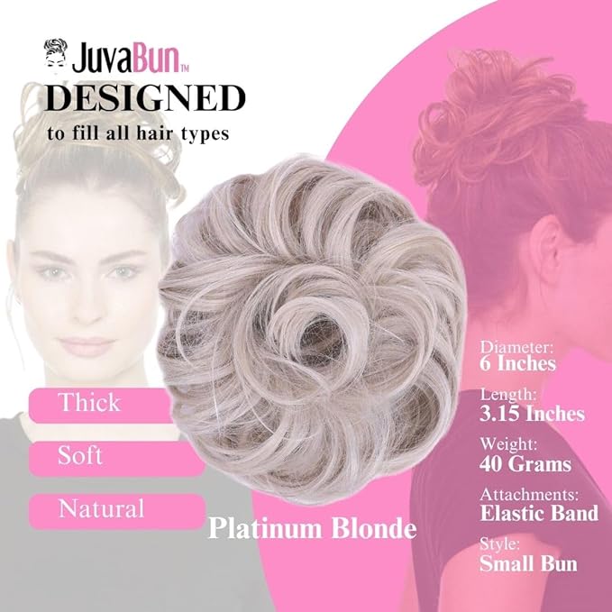 Juvabun Messy Bun 2.0 Platinum Blonde Messy Bun Hair Extension Natural Finish Hair Bun Scrunchie for Women Styling