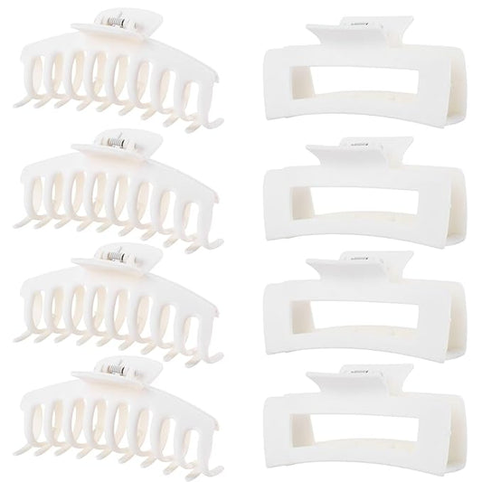 White Hair Clips for Women - 8 Pack 4.3 Inch Large Matte Banana Claw Clips for Women Thin Thick Curly Hair, Big Strong Hold jaw