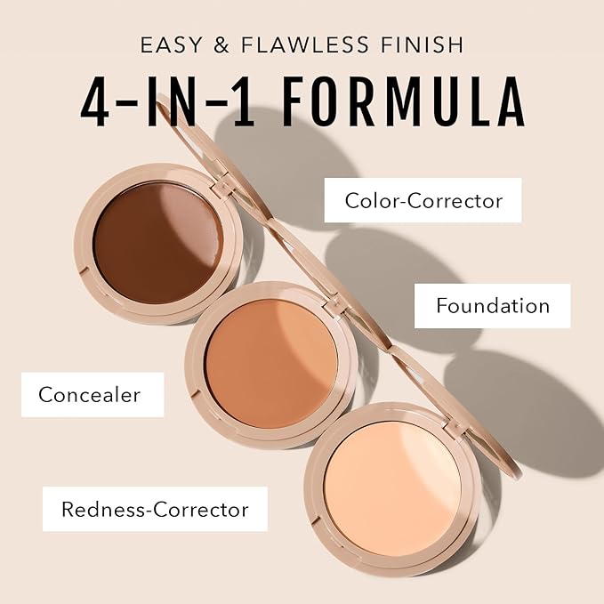No Makeup Makeup Foundation + Brush Duo, Cream-Balm Formula Conceals, Corrects and Camouflages with Skin-Tone Adaptive Flexshade Technology, Buildable, Long-Lasting, Cruelty-Free, Vegan, Warm Deep