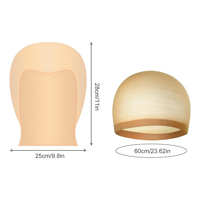 Bald Cap Halloween, 4 Pcs Nylon Wig Caps 4 Pcs Latex Makeup Bald Cap for Adults Women Men Costume Accessory for Theme Halloween Party Cosplay