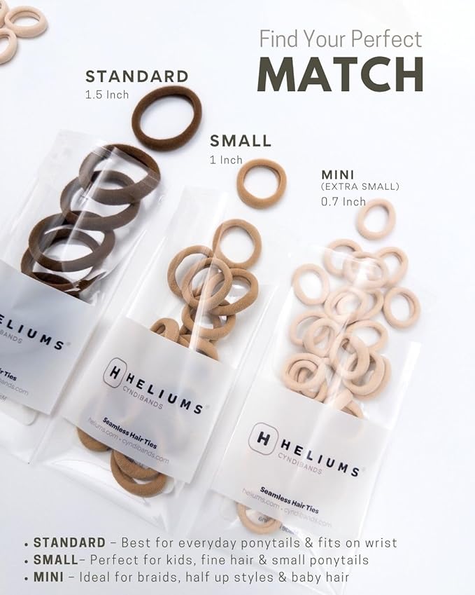 Cyndibands Seamless Hair Ties - Neutral Colors - Gentle Hair Ties No Damage, Standard Size 1.5 Inch, Soft and Stretchy Nylon Fabric Ponytail Holders - 12 Count
