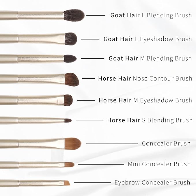ENZO KEN Natural Goat Hair Eye Shadow Brush Set, Pony Hair Eyeshadow Brushes Set, Small Nose Contour Brush, Angled Eyeshadow Brush, Eyeshadow Blending Brush, Eye Makeup Brushes Set Professional - E200