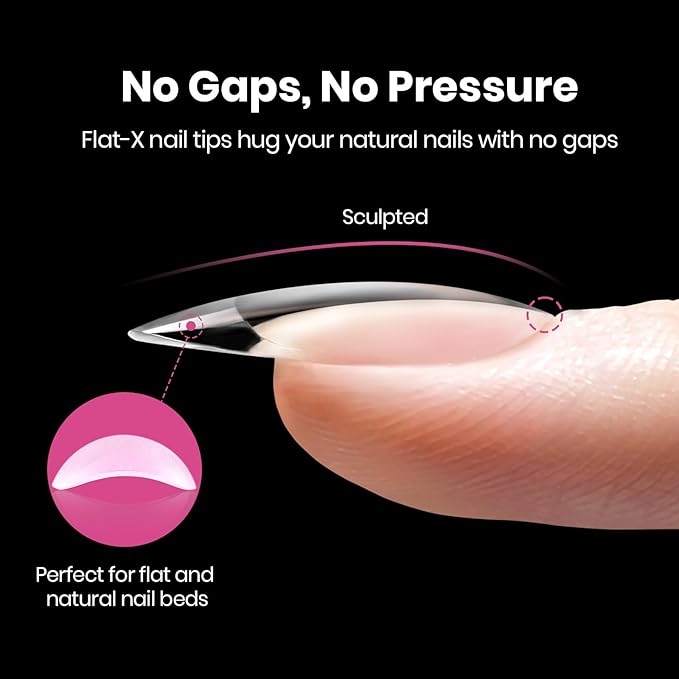 Beetles Gel Nail Tips Flat-X - Almond Medium, 160pcs 16 Sizes, Pre-Etched Half Matte Full Cover Soft Acrylic False Nail Tips Clear Press on Easy DIY Extension Salon for Flat & Natural Nail Beds