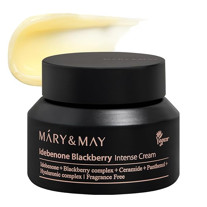 Mary&May Idebenone Blackberry Cream (4x Vitamin C Power) – Anti-Aging Moisturizer for Dry & Dull Skin, 63% Berry Complex & 5 Ceramides, 48H Hydration, Non-Greasy Korean Skincare, 2.46 oz