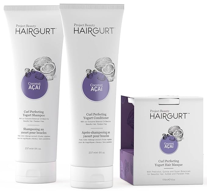 Hairgurt Coconut Acai Curl Perfecting Hair Set – Shampoo + Conditioner + Mask – Defines & Moisturizes Curly and Wavy Hair – Sulfate-Free, Natural Ingredients