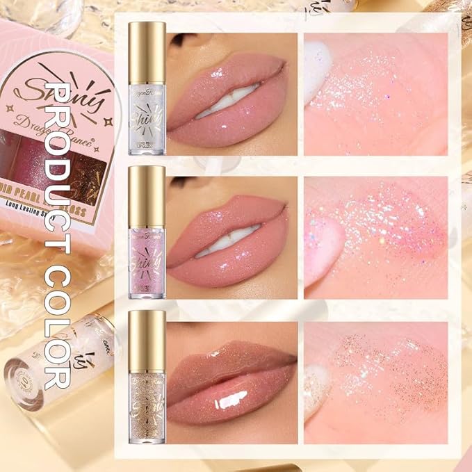 Glitter Lip Oil,Hydrating Tinted Lip Balm,Clear Glitter Lip Glitter