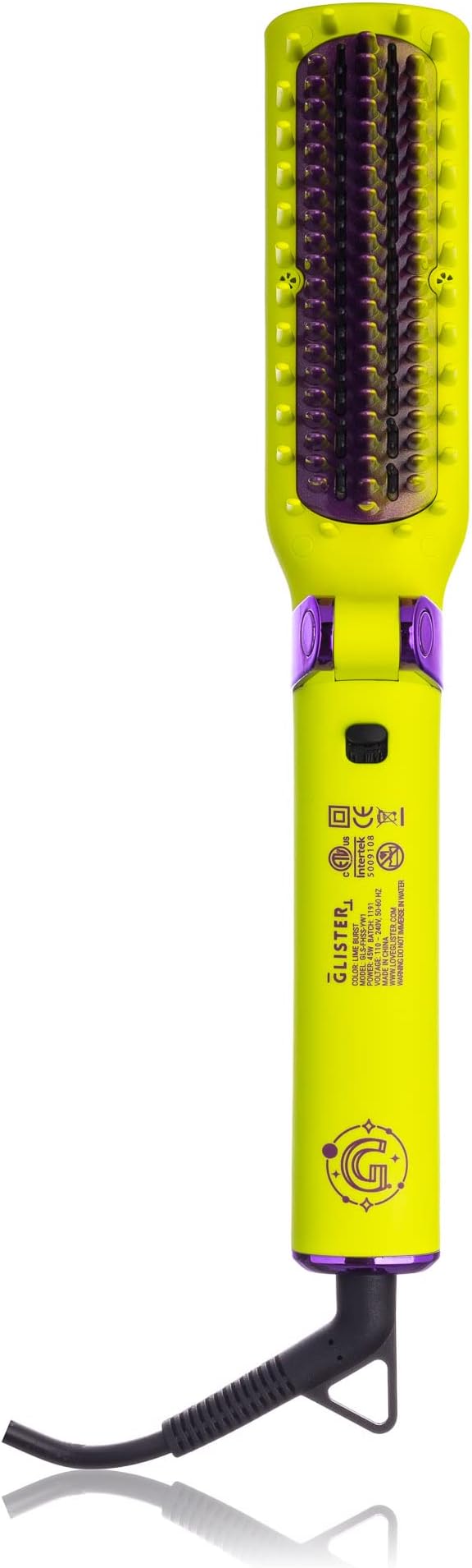 Glister Folding Hair Straightener Brush, Hair Brush for Hair Straightening, Volumizer, Fringe Curler, Hair Styling Comb with Adjustable Temperature - Lime Burst (Yellow)