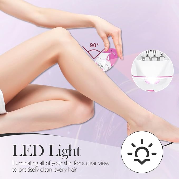 Smooth Glide Epilator for Women, 2 Speeds Painless Hair Removal Device with 36 Tweezers & LED Light, Rechargeable Epilators Hair Removal for Face, Bikini, Arms, Legs, Armpits (Hot Pink)