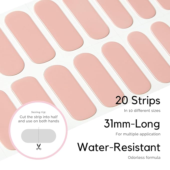 NAILOG Semi Cured Gel Nail Strips, 20Pcs Nude Pink Gel Nail Stickers, Salon Quality Easy Apply & Remove Works with Any UV/LED Nail Lamps, Blush