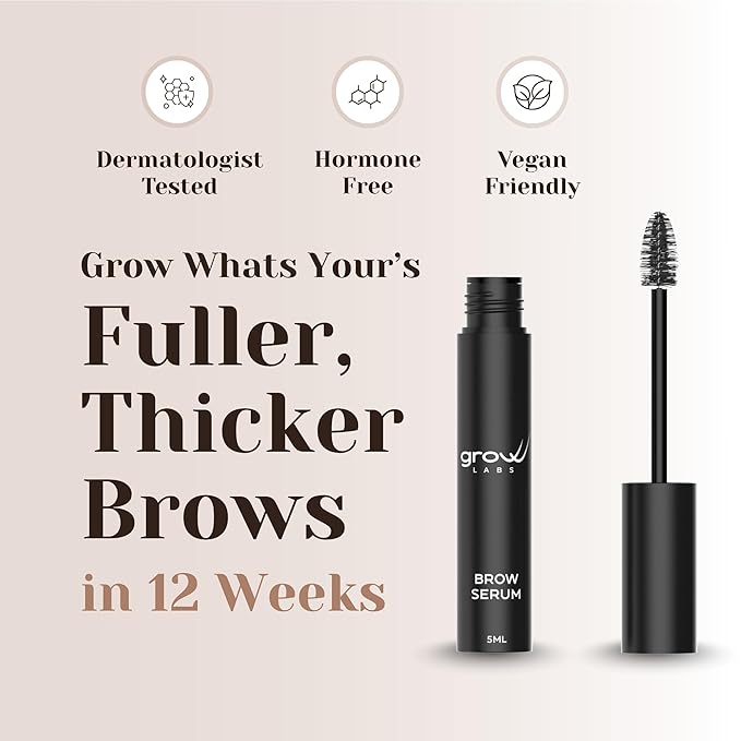Grow Labs Eyebrow Growth Serum – with Biotin & Peptides – Regrow Eyebrow Hair – Nourishing Formula for Thicker, Fuller, Natural-Looking Brows – Vegan, Cruelty-Free – Made in USA – 5 ml