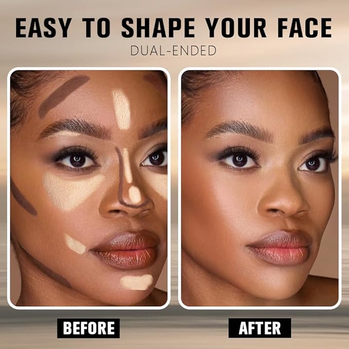 2Pcs Dual-Ended 2-in-1 Cream Contour & Highlighter Stick Makeup For Face & Body – Waterproof, Long-Lasting, Suitable for All Skin Tones, (02+04)