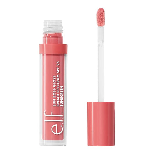 e.l.f. Sun Boss Gloss SPF 25, Pigmented Lip Gloss For A High-Shine Finish, Moisturizing & Conditioning Formula, Vegan & Cruelty-Free, Blush Much?