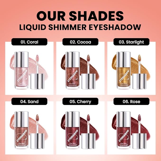 SUAKE Liquid Sparkling Glitter Eye Shadow – Rose Gold Cherry Eyeshadow, Eyeliner, Eyelid Shimmer Highlight Makeup, Highly Pigmented sombra de para ojos,Waterproof Quick-Drying (04Sand#)