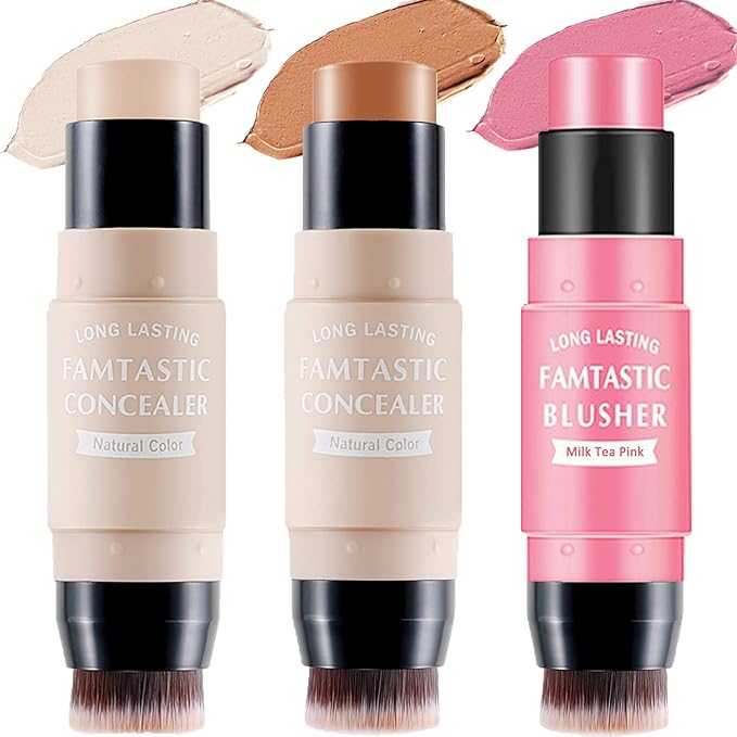 3 Pcs Contour Highlighter Blush Sticks with Brush,