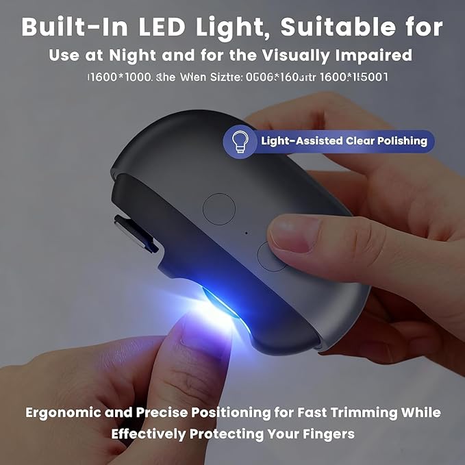Easy Clip Nail Clippers, Electric Nail Clipper, Smart Nail Clipper for Seniors with LED Light & Nail Scraps Storage, Painless Toe & Fingernail Trimmer for Seniors, Adults and Kids (Grey)